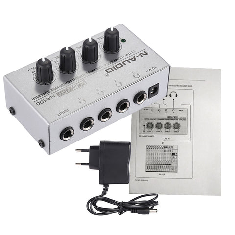 Ultra-compact 4 Channels Mini Audio Stereo Headphone Amplifier with Power Adapter Ultra-compact 4 Channels Mini Audio Stereo Headphone Amplifier with Power Adapter