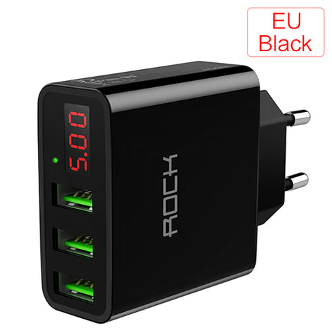 LED Display 3 USB Charger, ROCK Universal Mobile Phone USB Charger Fast Charging Wall Charger For iPhone Samsung Xiaomi Max 2.4A LED Display 3 USB Charger, ROCK Universal Mobile Phone USB Charger Fast Charging Wall Charger For iPhone Samsung Xiaomi Max 2.4A