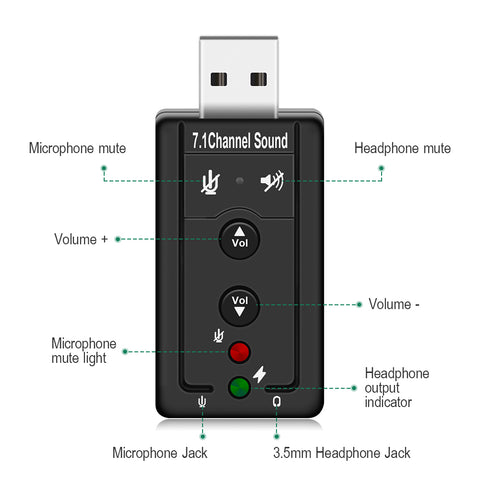 External USB AUDIO SOUND CARD ADAPTER VIRTUAL 7.1 ch USB 2.0 Mic Speaker Audio Headset Microphone 3.5mm Jack Converter External USB AUDIO SOUND CARD ADAPTER VIRTUAL 7.1 ch USB 2.0 Mic Speaker Audio Headset Microphone 3.5mm Jack Converter