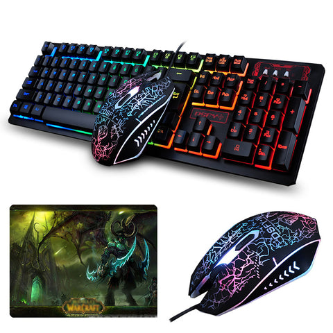 K-13 Wired Rainbow Backlit illuminated Usb Multimedia Ergonomic Gaming Keyboard + 2400DPI Optical Gaming Mouse For Gamer Laptop