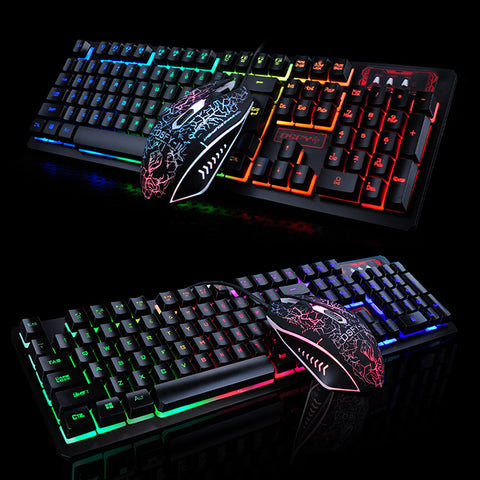 K-13 Wired Rainbow Backlit illuminated Usb Multimedia Ergonomic Gaming Keyboard + 2400DPI Optical Gaming Mouse For Gamer Laptop