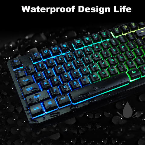 K-13 Wired Rainbow Backlit illuminated Usb Multimedia Ergonomic Gaming Keyboard + 2400DPI Optical Gaming Mouse For Gamer Laptop