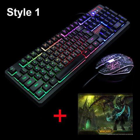 K-13 Wired Rainbow Backlit illuminated Usb Multimedia Ergonomic Gaming Keyboard + 2400DPI Optical Gaming Mouse For Gamer Laptop