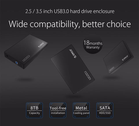 3.5 HDD Enclosure 3.5-inch SATA External Hard Drive Enclosure, USB 3.0  Tool Free  for 3.5" SATA HDD and SSD