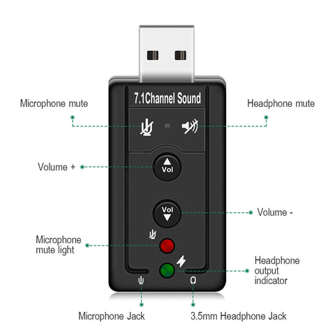 External USB AUDIO SOUND CARD ADAPTER VIRTUAL 7.1 ch USB 2.0 Mic Speaker Audio Headset Microphone 3.5mm Jack Converter