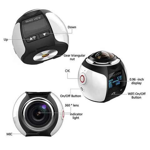 360 Camera HD Ultra Mini Panoramic Camera WIFI 16MP 3D Sports Camera Driving VR Action Camera Video Cam Waterproof 30m