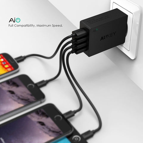 AUKEY Universal 3/4 Ports USB Charger Travel Wall Charger Adapter For iPhone7 Samsung S8 Smart Phones /PC/Mp3 USB Mobile Devices