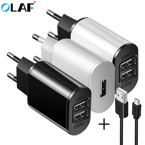 2A Dual USB Charger With USB Cable EU Quick Charge Wall Travel Mobile Phone Charger For Samsung Huawei Xiaomi LG iphone