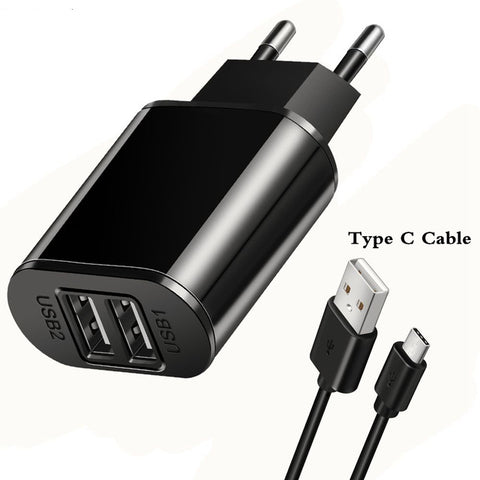 2A Dual USB Charger With USB Cable EU Quick Charge Wall Travel Mobile Phone Charger For Samsung Huawei Xiaomi LG iphone