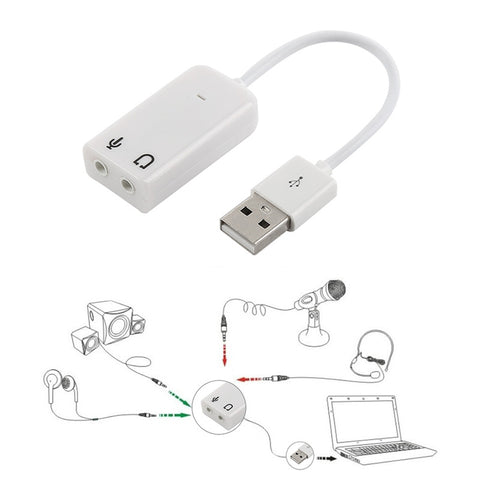 White 2.0 Virtual 7.1 Channel External USB Audio Sound Card Adapter Sound Cards For Mac Laptop PC notebook